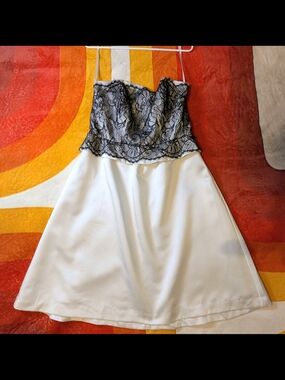 NWT! White House Black Market Off-White A-Line Dress w/ Black Lace, SZ 12 Prom